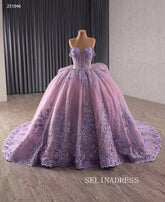Off-the-shoulder Lilac Ball Gown Quincess Dress Lace Haute Couture Wedding Gowns 251046|Selinadress