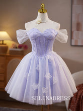 Off-the-shoulder Lilac Tulle Homecoming Dress Cute Cocktail Dresses #ABC009|Selinadress