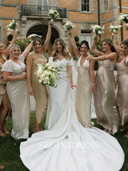 Off-the-shoulder Mermaid Wedding Dresses Satin Wedding Gowns GRK030|Selinadress