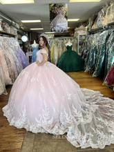 Off The Shoulder Pink Lace Beaded Wedding Dress Princess Evening Gowns sew1097|Selinadress
