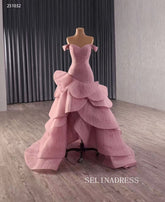 Off-the-shoulder Pink Layered Evening Dress Elegant Haute Couture Wedding Gowns 251032|Selinadress