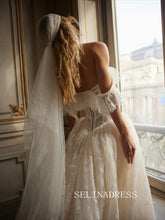 Off-the-shoulder Rustic Lace Wedding Dresses White Bridal Gowns SEA135