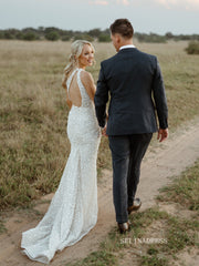 One Shoulder Mermaid Sparkly Wedding Dresses Sequins Wedding Bridal Dresses TK058|Selinadress