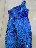 One Shoulder Sky Blue Glass Mirror Sequin Tight Homecoming Dress #TKL513