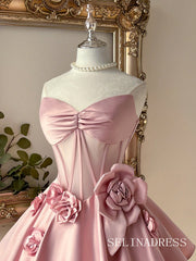Pink A-line Sweetheart Satin Bow Homecoming Dress TTL003|Selinadress