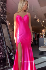 Pink Lace-Up Back Ruffle Mermaid Long Prom Dress with Slit SEW1045|Selinadress