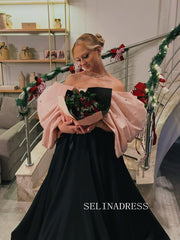 Pink Off-the-shoulder Beautiful Long Prom Dress with Rhiestone SEA002|Selinadress