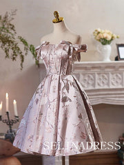 Pink Off-the-shoulder Homecoming Dress With Pearl Embroidery Flower Cocktail Dresses #ABC016|Selinadress