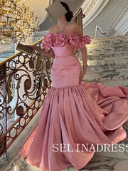 Pink Strapless Evening Dress With Hand made Flower Long Formal Dresses REN009|Selinadress