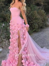 Pink Strapless Long Prom Dress Formal Dress With Flower ann301|Selinadress