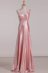 Pink V-Neck Tie Back Mermaid Bridesmaid Dress SEV008