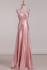 Pink V-Neck Tie Back Mermaid Bridesmaid Dress SEV008