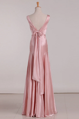 Pink V-Neck Tie Back Mermaid Bridesmaid Dress SEV008