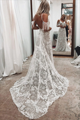 Scoop Neckline Ivory Bohemian Open Back Lace Wedding Dress SEW0202|Selinadress
