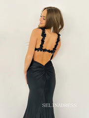 Chic Gorgeous Mermaid Spaghetti Straps Long Prom Dresses Black Evening Dresses sew0319|Selinadress