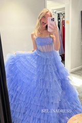 Chic Gorgeous Strapless Glitter Long Prom Dresses Pink Ball Gown Evening Dresses sew0320|Selinadress