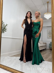 Sheath/Column Halter Black Sparkly Long Prom Dresses Hot Stones Evening Dresses SEA296