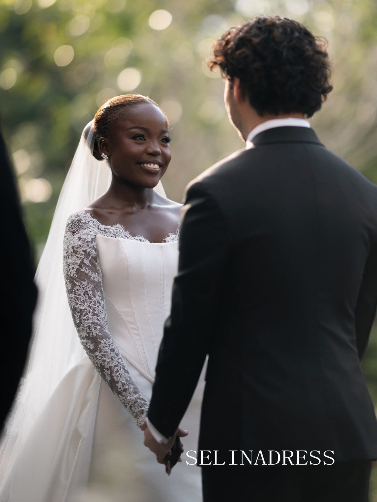 Sheath/Column Off-the-shoulder Lace Wedding Dress With Long Sleeve Wedding Gowns SEA007|Selinadress