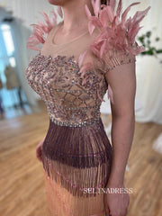 Sheath/Column Ombre Beaded Long Prom Dress High Quality Feather Evening Gowns LA72004|Selinadress