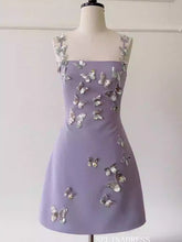 Sheath/Column Spaghetti Straps Cute Lilac Short Prom Dress Elegant Homecoming Dresses #ANN008|Selinadress