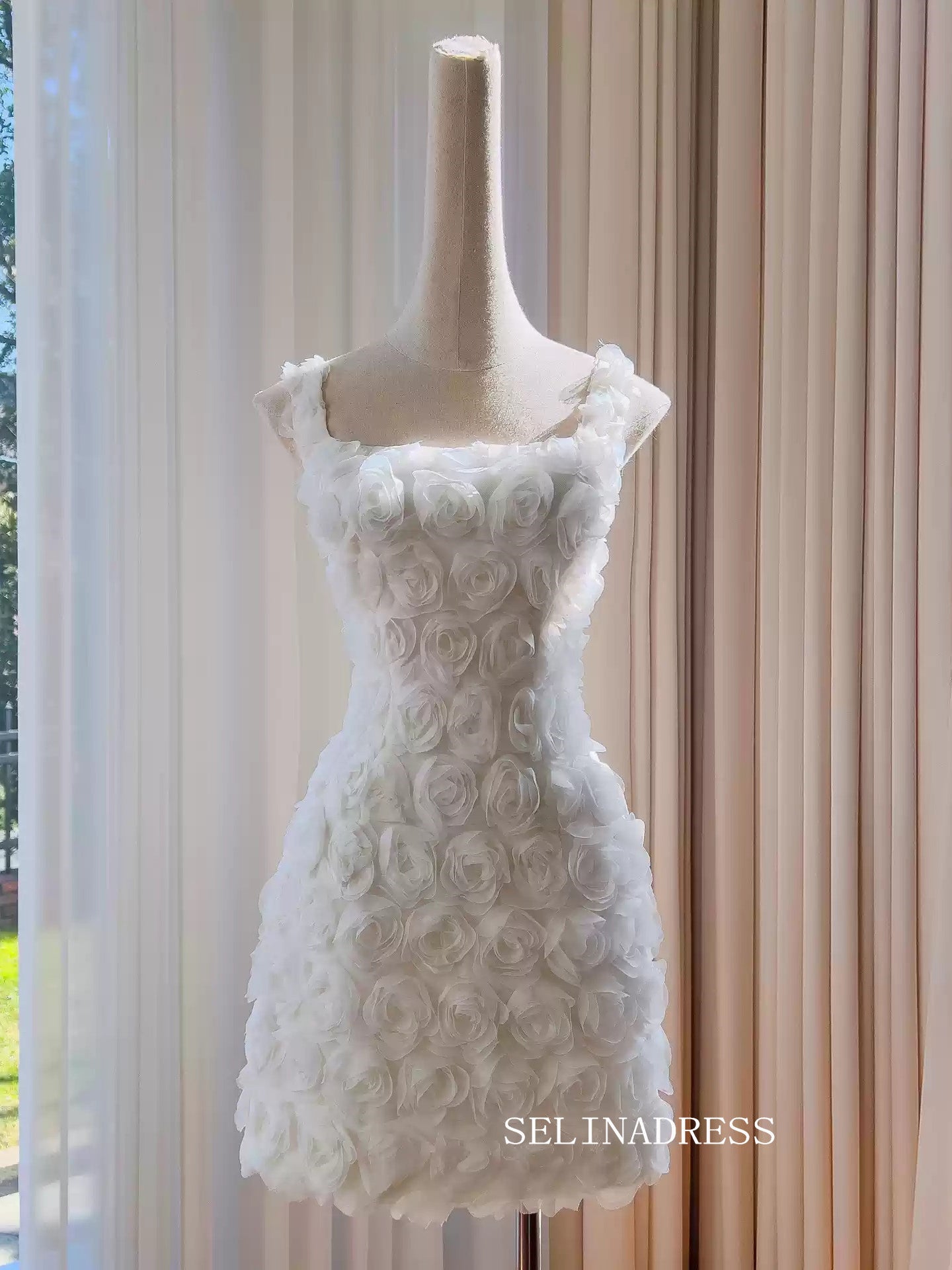 Sheath/Column Spaghetti Straps Cute Short Prom Dress Floral Homecoming SELINADRESS Sheath/Column Spaghetti Straps Cute Short Prom Dress Floral Homecoming SELINADRESS