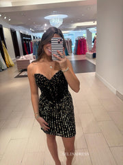 Sheath/Column Strapless Black Beaded Short Homecoming Dresses #TKL609|Selinadress