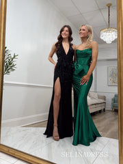 Sheath/Column Strapless Hunter Green Sparkly Long Prom Dresses Hot Stones Evening Dresses SEA295|Selinadress