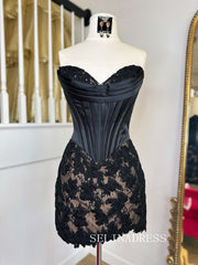 sheath-column-sweetheart-black-short-homecoming-dress-with-lace-sea240|Selinadress