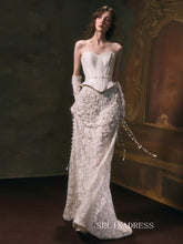 Sheath/Column Sweetheart Lace Beaded Long Prom Dresses Evening Dresses YY001|Selinadress