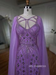 Sheath/Column V Neck lilac Beaded Prom Dresses Luxury Evening Gowns LA72186|Selinadress