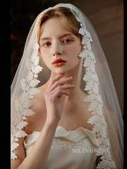 Single Layer French Appliqued Wedding Veils ALC023|Selinadress