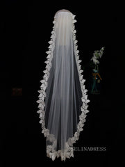 Single Layer French Appliqued Wedding Veils ALC023|Selinadress