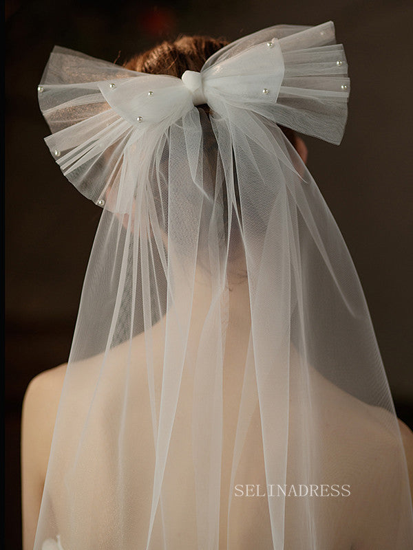 Single Layer Pearl Bow Wedding Veils ALC025|Selinadress