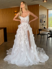 Spaghetti Straps Lace Wedding Dresses Elegant Wedding Gowns EWR901|Selinadress