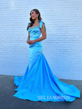 Spaghetti Straps Mermaid Blue Prom Dress Evening Dresses SEW1203