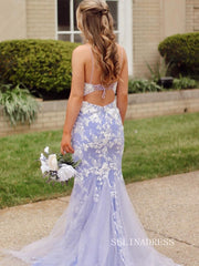 Spaghetti Straps Mermaid Prom Dress Lavender Long Evening Dresses SEA037|Selinadress