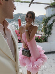 Spaghetti Straps Pink Cute Short Party Dress Formal Dresses SEA304|Selinadress
