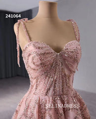 Spaghetti Straps Pink Evening Dress Luxury Sequins Wedding Dress Formal Gowns 241064|Selinadress