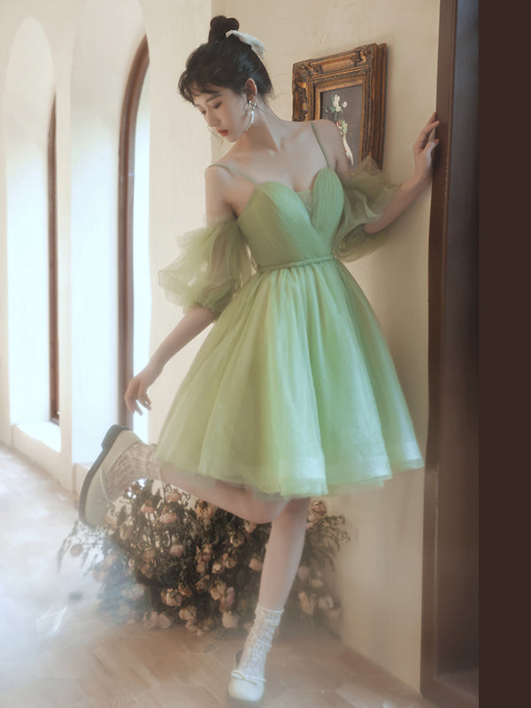 Spaghetti Straps Sage Short Prom Dress Elegant Homecoming Dresses #lko018|Selinadress