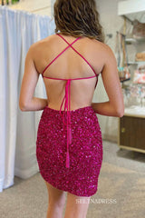 Spaghetti Straps Sequins Homecoming Dresses Hot Pink Hoco Dress #EWR561|Selinadress