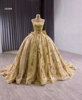 Sparkly Gold Ball Gown Long Formal Dress Strapless Quincess Wedding Dresses 251009|Selinadress