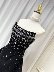 Strapless Black Short Prom Dress Elegant Satin Homecoming Dresses #lko020|Selinadress