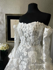 Strapless Long Sleeve Lace Ball Gown Wedding Dress Bridal Gowns lps003