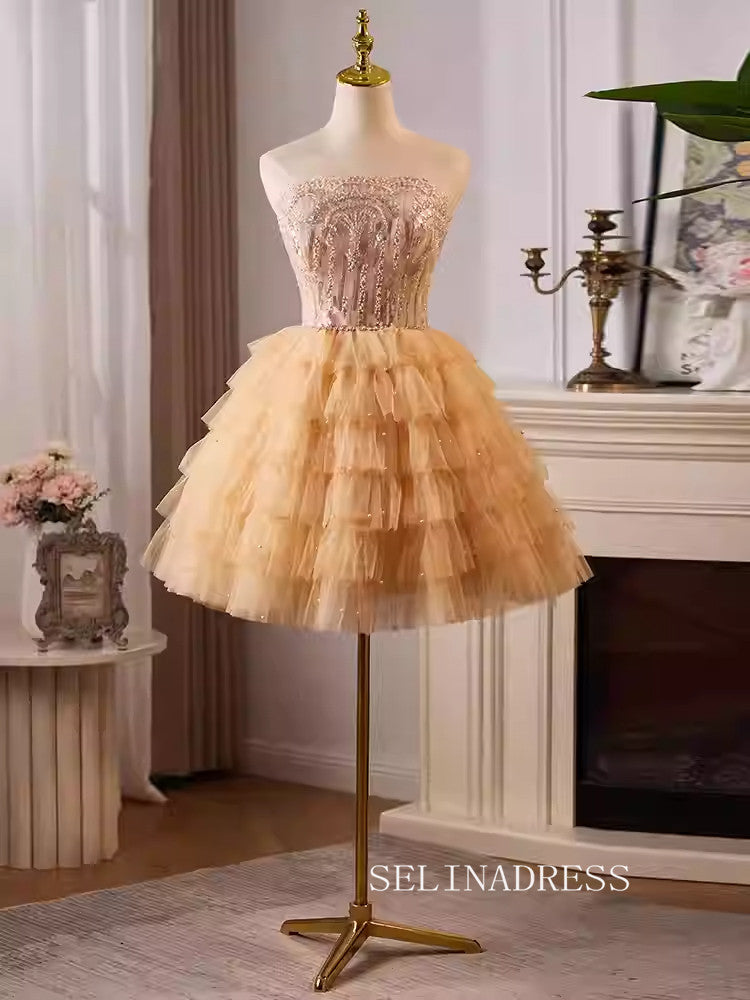 Strapless Muti Layered Beaded Cocktail Dress Cute Homecoming Dresses #ALI0025 Strapless Muti Layered Beaded Cocktail Dress Cute Homecoming Dresses #ALI0025