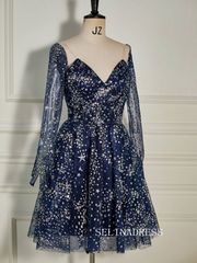 Strapless Navy Blue Sequin Homecoming Dress with Long Gloves SEA008|Selinadress