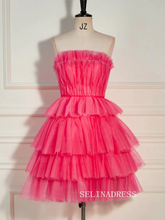 Strapless Ruffles Tiered Tulle Watermelon Homecoming Dress Short Party Dress SEA003