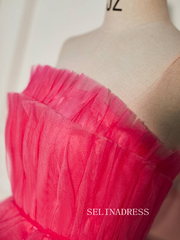 Strapless Ruffles Tiered Tulle Watermelon Homecoming Dress Short Party Dress SEA003