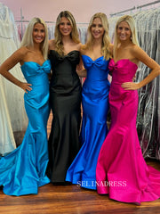 Strapless Satin Long Prom Dress With Bow Mermaid Evening Dresss SER805|Selinadress