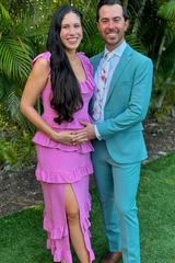 Straps Ruffle Bridesmaid Dress with Slit SEV013|Selinadress