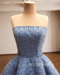 Stunning Blue Beaded Off-Shoulder Ball Gown with Intricate Lace-Up Back 261120|Selinadress